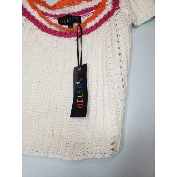 Delia*s Dollskill Womens L Cropped Sweater Crochet Retro Summer Loose Knit - Picture 4 of 7